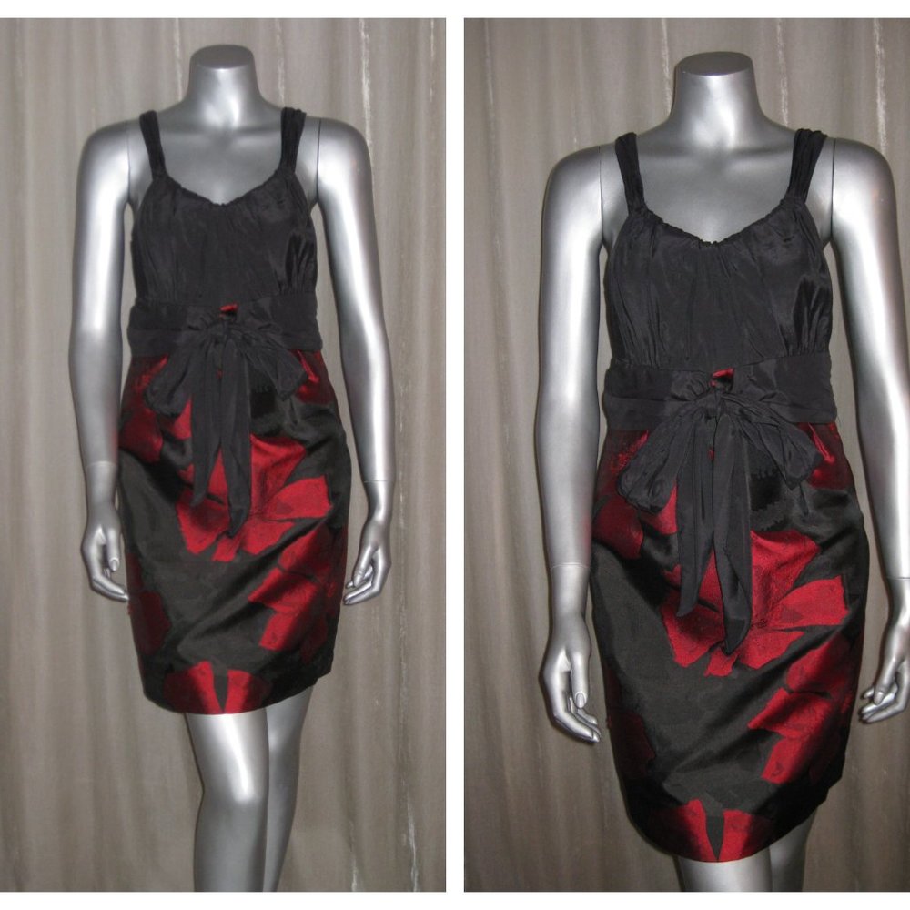 MSSP MAX STUDIO Black/Red Floral Cocktail Dress